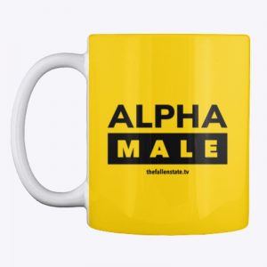 Alpha Male (Black ink, colored background mug)